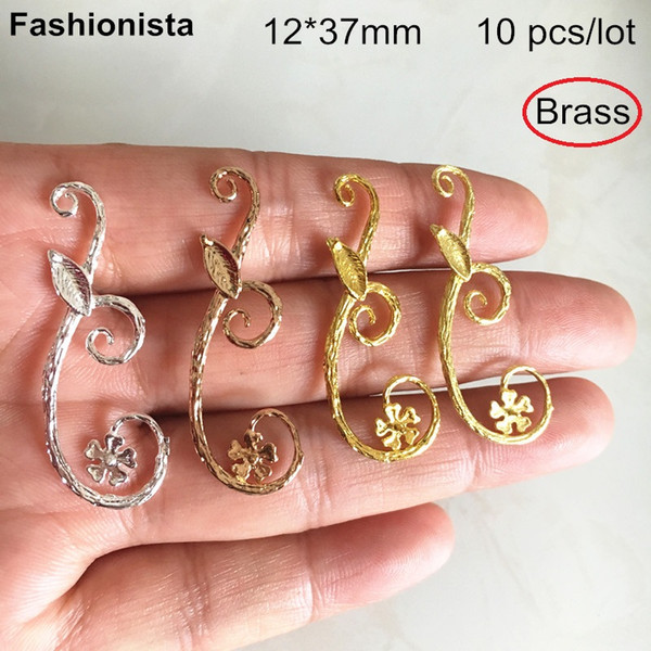 10 pcs -12*37mm Brass Flower Wisteria Pendant,Brass Casting Crafted Morning Glory Charms,Scrolled Branches,DIY Accessories