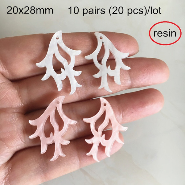 10 Pairs (20 pcs) -20X28mm Resin Deer Horn Shape Charms,White,Pink,Plastic Crafted Dangles,Smooth Acrylic Branch Charms For DIY