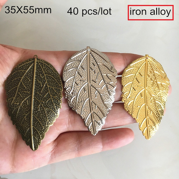 40 pcs -35X55mm Metal Leaf Charms,Gold-color,Steel color,Bronze,Metal Stamping Crafted Leaf,Handmade Jewelry Supplies