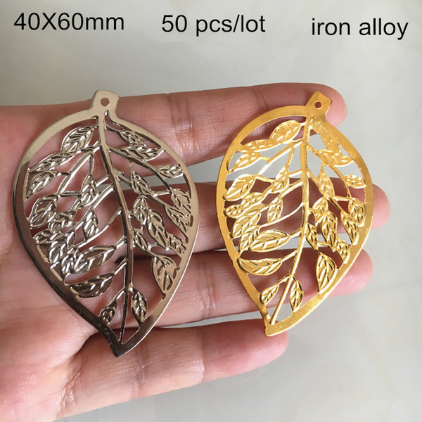 50 pcs -40X60mm Large Filigree Leaf Charms,Gold-color,Steel color,Metal Plated Big Leaf,Dangles For Earrings,Jewelry Crafts DIY