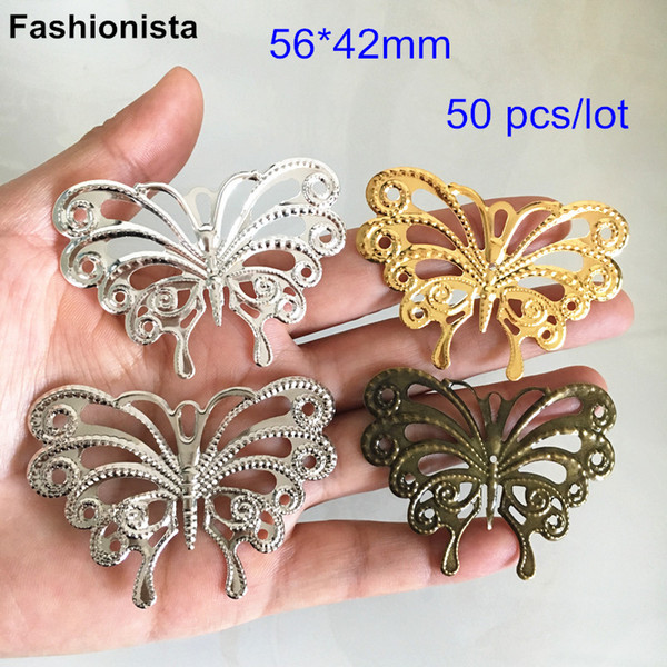 50pcs Metal Stamping Crafted Butterfly Charms 56*42mm Gold-color,Silver-color,Steel,Bronze Color,DIY Crafts & Jewelry Charms