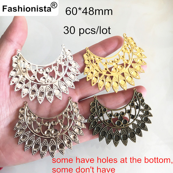 Fashionista - 30 pcs Metal Stamping Crafted Arc-shaped Charms With 2 Loop,60*48mm Gold-color,Silver-color,Steel-color,Bronze