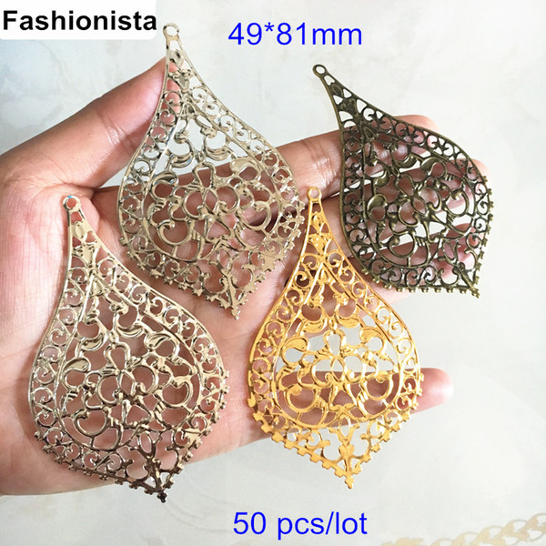 50 pcs Huge Waterdrop Shape Pendant 49*81mm Metal Filigree Hollow Charms,Gold-Color,Silver,Steel,Bronze,Metal Stamping Crafts