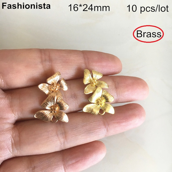 10 pcs -16*24mm Double Flowers Charms,Brass Casted Flower Charms For Earrings DIY,Detachable Brass Flowers,Gold-color -HY