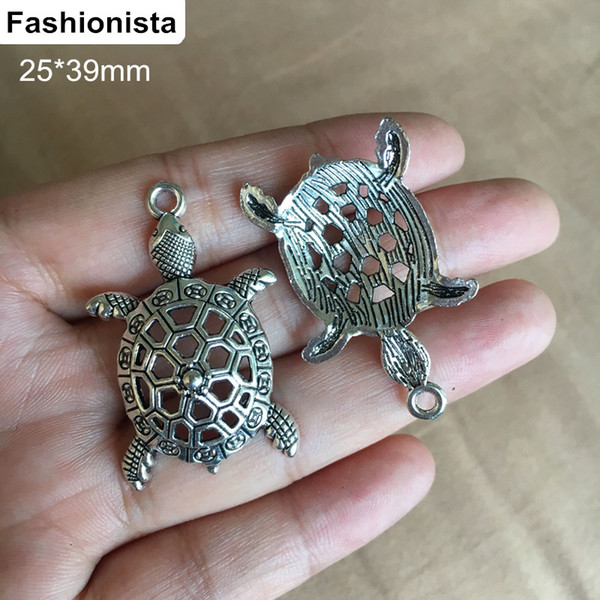 20 pcs 25*39mm Vintage Silver Tortoise Charm Pendant,Filigree Metal Pendant For Jewelry Making,Handmade Stuff