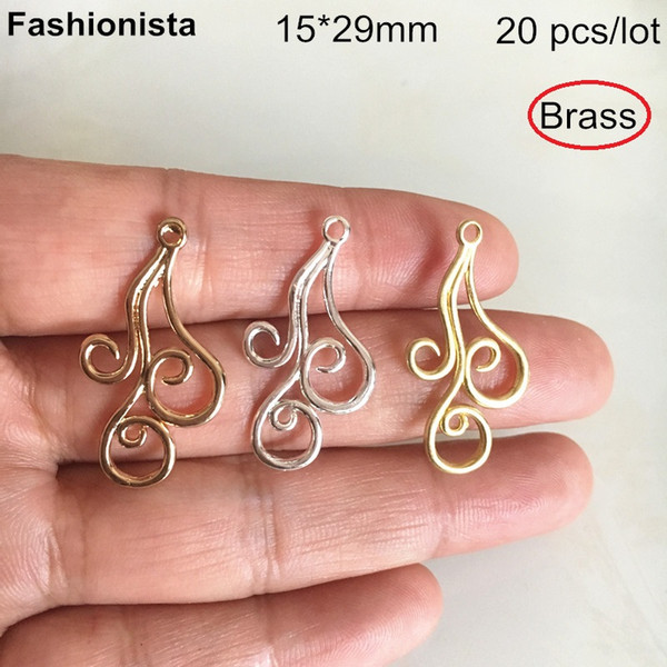 20 pcs -15*29mm Brass Scroll Charms,Brass Wire Scroll Charms For Jewelry Project,Gold-color,Silver-color,Raw Brass,DIY Crafts-HY