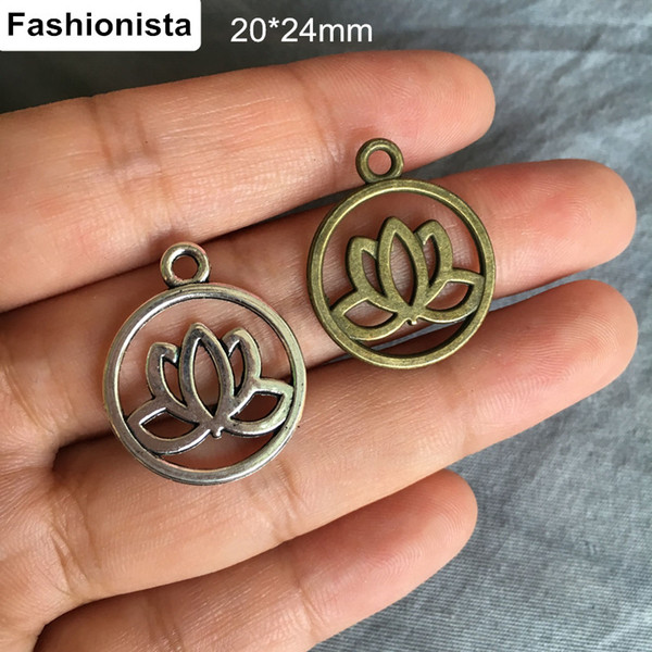 100 PCS Lotus Charms 20*24mm Antique Silver/Bronze Color Flower Charms Lotus Charms Pendants For Jewelry Making