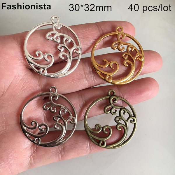 40 pcs -30*32mm Zinc Alloy Round Charms For Jewelry Making,Filigree Metal Flower Charms,Lucky Clouds in Circle, DIY Materials-PT