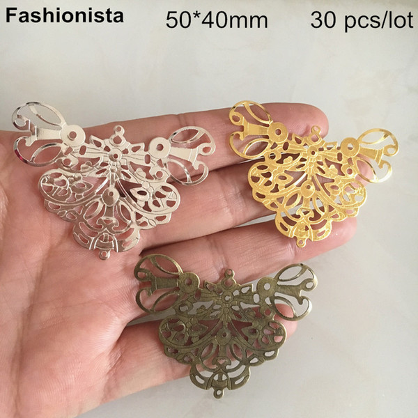 30 pcs -50*40mm Metal Filigree Butterfly Charms,Gold-color,Silver-color,Bronze,Butterfly Shape Filigree Charms For Ancient Jewel