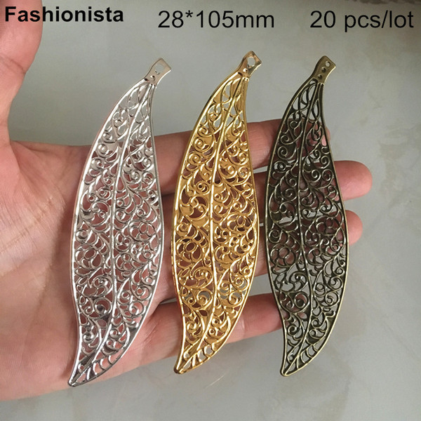 20 pcs Large Metal Filigree Leaf Charms 28*105mm,Gold-color,Silver-color,Bronze,DIY Filigree Jewelry Supplies -DGG