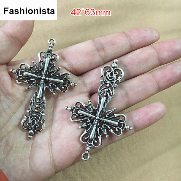 63mm x 42mm Elegantly Detailed Substantial Filigree Crosses in Antique Silver Color,Large Filigree Cross Pendant Charms 20PCS