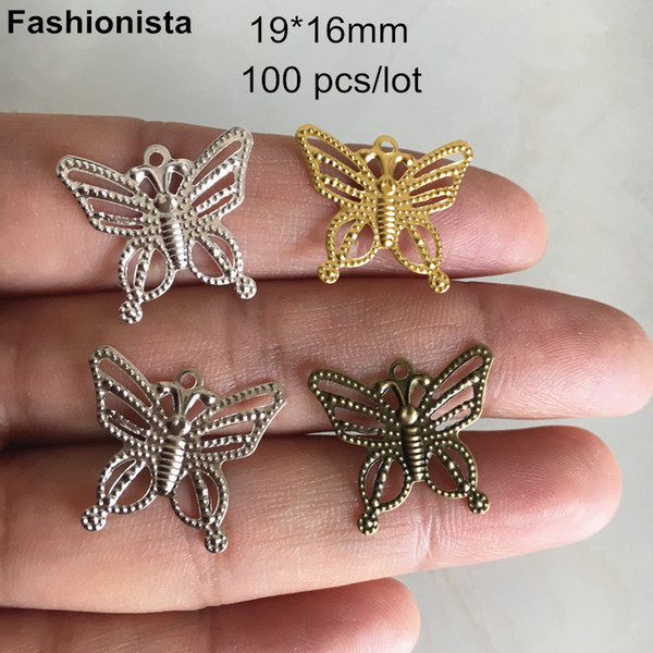 100 pcs Small Butterfly Charms For Jewelry Making,19*16mm Metal Stamping Crafted Butterfly,Gold-color,Silver-color,Bronze