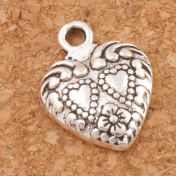 Double Dots Hearts Charm Beads Pendants 200pcs/lot Antique Silver 11.3x15.1mm Fashion Jewelry DIY L907