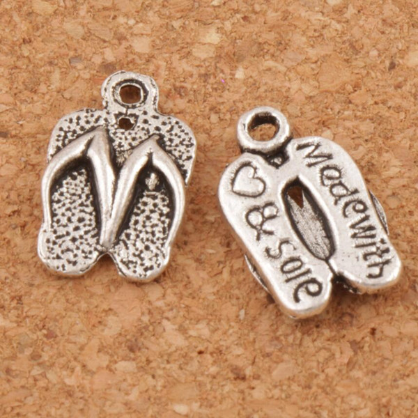 Flip Flops Made With Love Spacer Charm Beads 300pcs/lot Antique Silver Pendants Alloy Handmade Jewelry DIY 12.6x9.4mm L401