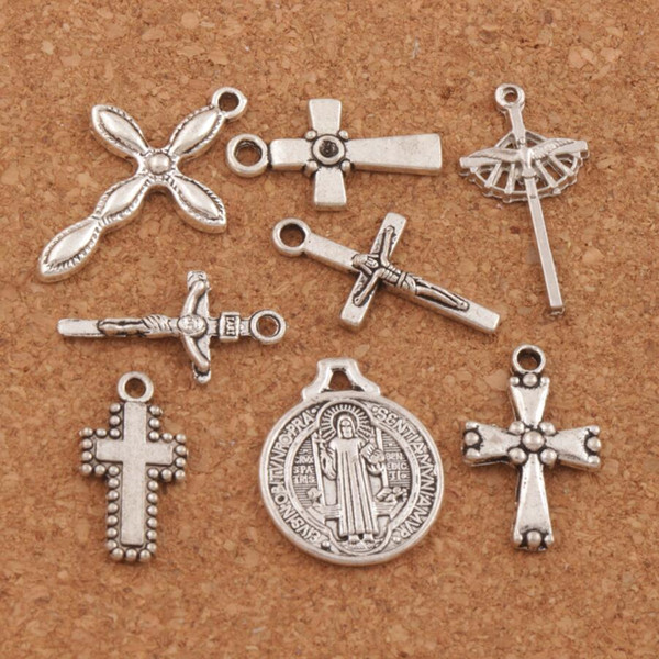 160cs/lot St Saint Benedict Medal Cross Smqlivb Charm Beads Antique Silver Pendants Alloy Handmade Jewelry DIY LM50