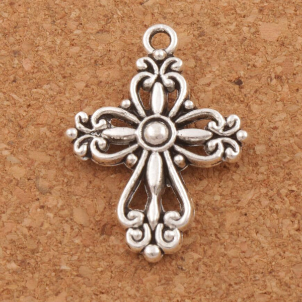 Filigree Flower Cross Religious Spacer Charm Beads 100pcs/lot Antique Silver Pendants Alloy Handmade Jewelry DIY L425 20.5x27.9mm