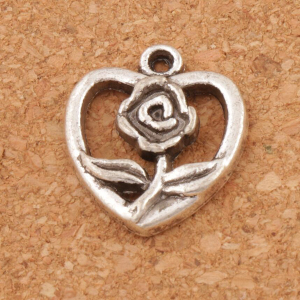 Blooming Flower Seedlings Heart Charm Beads 100pcs/lot 16x18.9mm Tibetan Silver Pendants Fashion Jewelry DIY L340