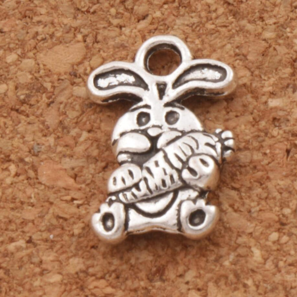 Easter Bunny Carrot Rabbit Charm Beads 150pcs/lot 9.8x14.7mm Tibetan Silver Pendants Jewelry DIY Fit Bracelets Necklace Earrings L059