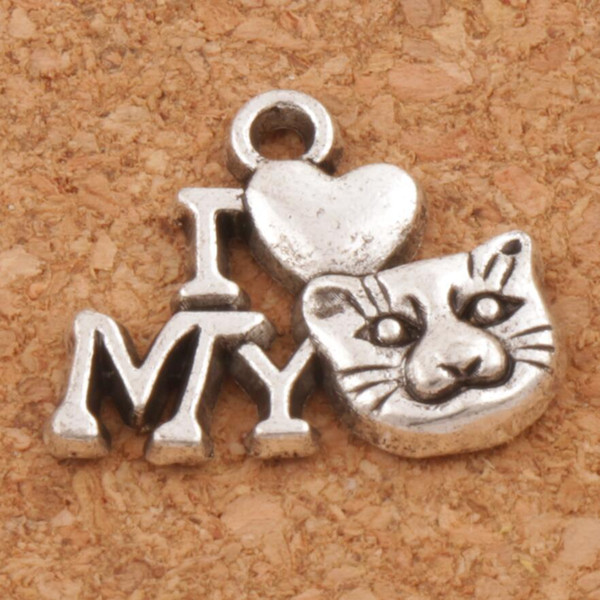 I Love Cat Animal Spacer Charm Beads Pendants 200pcs/lot 17.5x14 mm Antique Silver Alloy Handmade Jewelry DIY L1154