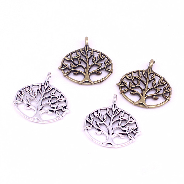 Sweet Bell 27*27mm two color Hollow Tree Pendant Charm Metal Zinc Alloy Trendy DIY Tree Charms Jewelry Making D6023