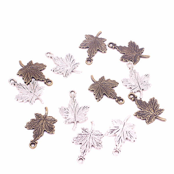 Sweet Bell 15*23mm two color Charms Leaves Pendant charm Fit Bracelets Necklace DIY Metal Jewelry Making D6024