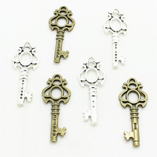 Sweet Bell 17*43mm Key shaped Charm two Color Vintage Metal Zinc Alloy Fine Trendy Keys Pendant Charms for Jewerly 0964