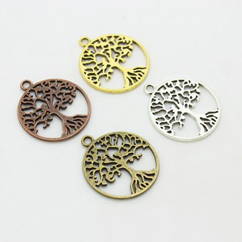 Sweet Bell 25*29mm Four color Vintage Metal Alloy Round Hollow Peace Tree Charms Jewelry Pendants Diy production D0385