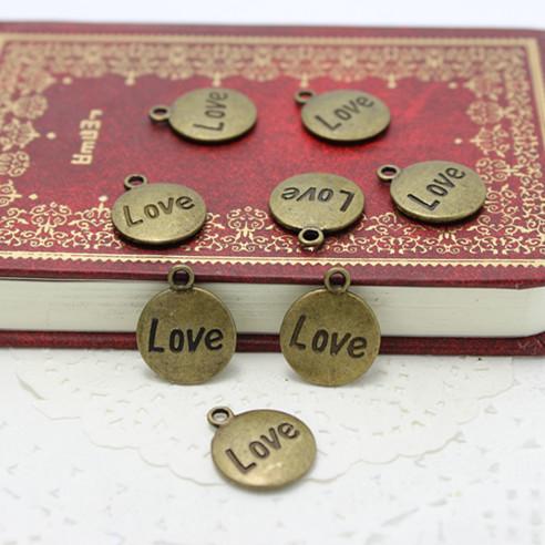 Sweet Bell Fashion Jewelry Findings,,metal tags for jewelry,Alloy Antique Bronze 15MM LOVE plate letter charms A2952