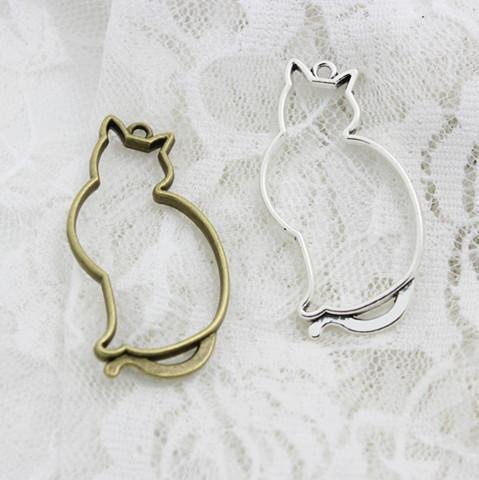 Sweet Bell 27*53mm Antique Alloy Hollow Big Cat Charm Pendant Jewelry Making Pendant D0685