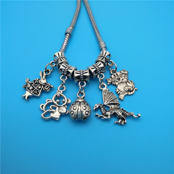 Mixed Tibetan Silver Animalrabbit Bear ladybug Dragon Tiger Charms Pendants For Jewelry Making Bracelet Fashion Findings Accessories