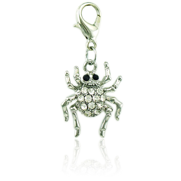 JINGLANG Spider Lobster Clasp Charms Dangle White Rhinestone Animal Pendants DIY Charms For Jewelry Making Accessories