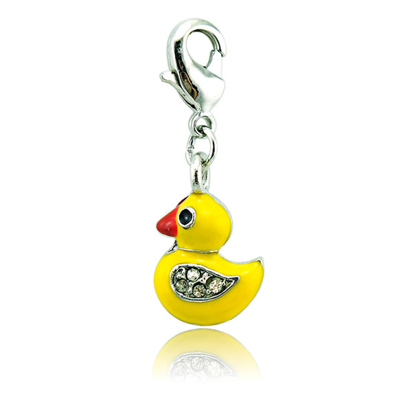 Brand New Floating Charms With Lobster Clasp Silver Plated White Rhinestone Yellow Duck Charms Pendants DIY Jewelry Accessories