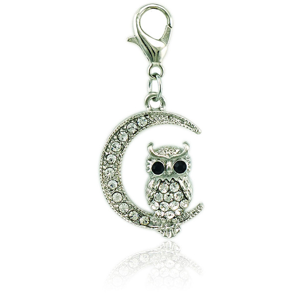 Brand Fashion 2 Color Charms With Lobster Clasp Rhinestone Moon Owl Animal Pendants DIY Jewelry Making Accessories