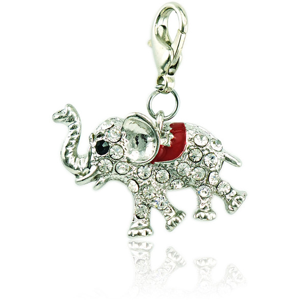 Brand New Fashion Charms With Lobster Clasp Five Color Rhinestone Enamel Elephant Pendants Animal DIY Jewelry Accessories