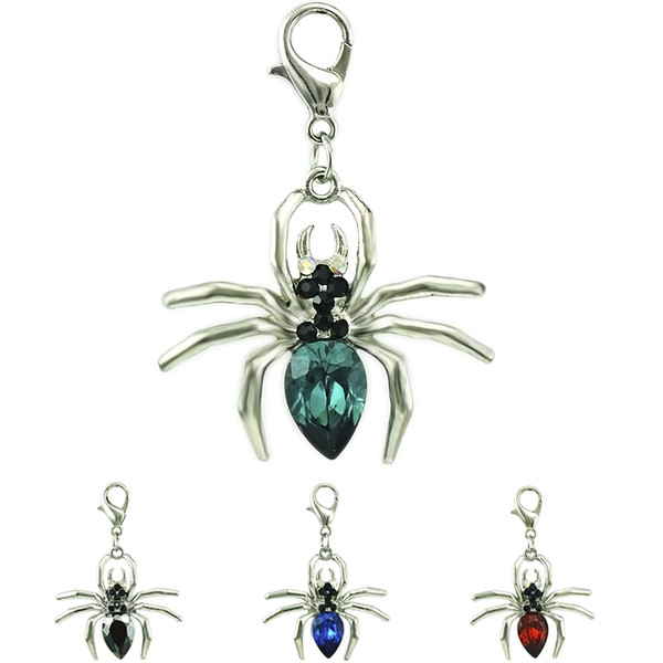 JINGLANG Fashion Silver Color Animal Lobster Clasp Charms Plastics Crystal Spider DIY Charms For Jewelry Making Accessories