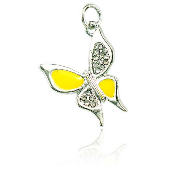 Wholesale Fashion Animal Charms Silver Plated Rhinestone Yellow Enamel Butterfly Charms DIY For Jewelry Making Accessories