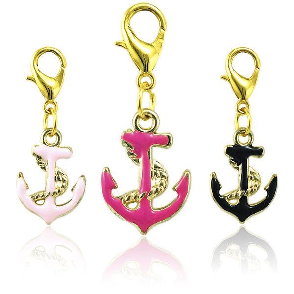 Classic Gold Plated Floating Lobster Clasp Charms Dangle Enamel Anchor DIY Charms For Jewelry Making Accessories