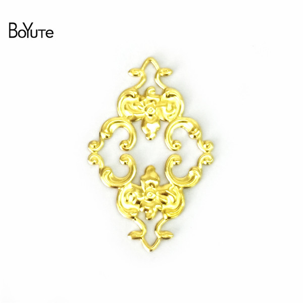 BoYuTe 100 Pcs 23*36MM 7 Colors European Filigree Flower Charms Wholesale Brass Material DIY Vintage Jewelry Charms