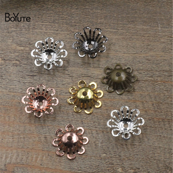 BoYuTe 100 Pcs 4*15MM Flower Bead Caps Wholesale Filigree Brass Material DIY Jewelry Vintage Pendant Charms