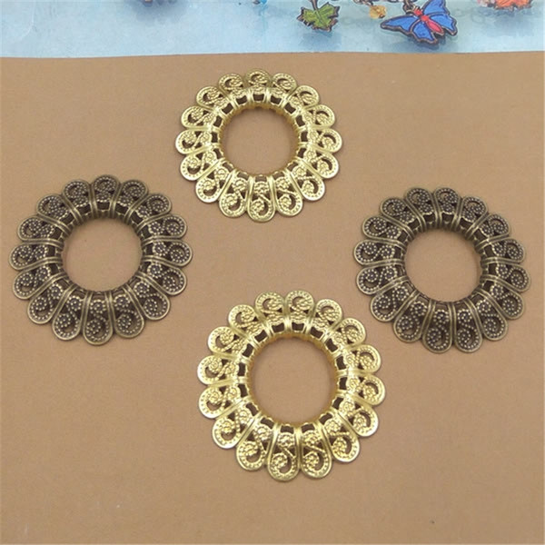 50 Pcs 30mm European Charms Flower Wholesale Vintage Style Handmade Brass Material Hollow Out DIY Charms for Jewelry Making