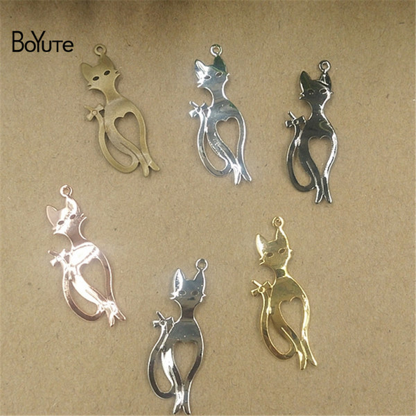 BoYuTe 100 Pcs 10*30MM 7 Colors Filigree Cat Charms Wholesale Jewelry Accessories Brass Material Vintage DIY Jewelry Pendant Charms