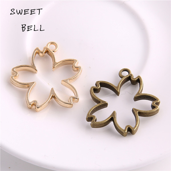 Sweet Bell 30*32mm Two color Alloy Hollow flowers Charm Pendant Jewelry Making Pendant DIY Handmade Craft D6086-1