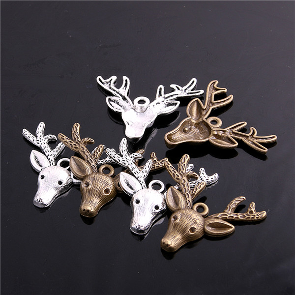 Sweet Bell Free shipping 31*36mm two color Vintage Metal Alloy Deer Charms Christmas Charm Jewelry Pendant D0383-1