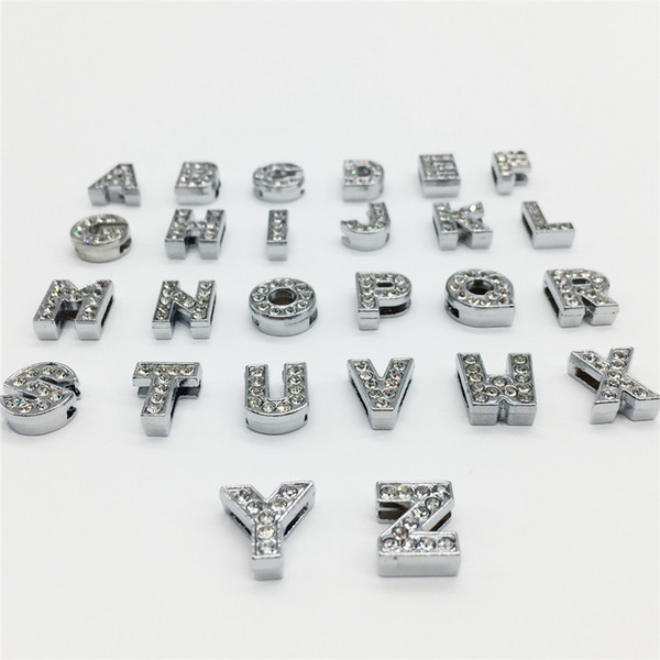 Wholesale 52PCS/Lot 8MM Full Rhinestones Slide Letters A-Z Alphabet DIY Slide Charms Fit 8MM Wristbands Bracelets Belts Collars SL01