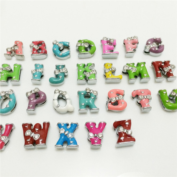 Wholesale 52PCS/Lot 8MM Bowknot Colorized Slide Letters A-Z Alphabet DIY Slide Charms Fit 8MM Wristbands Bracelets Belts Collars SL09