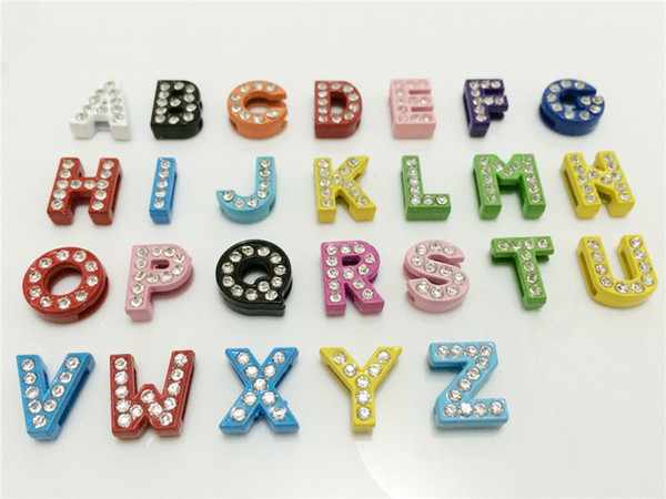 Wholesale 52PCS/Lot 8MM Full Rhinestones Colorized Slide Letters A-Z Alphabet DIY Slide Charms Fit 8MM Wristbands Bracelets Belts SL10