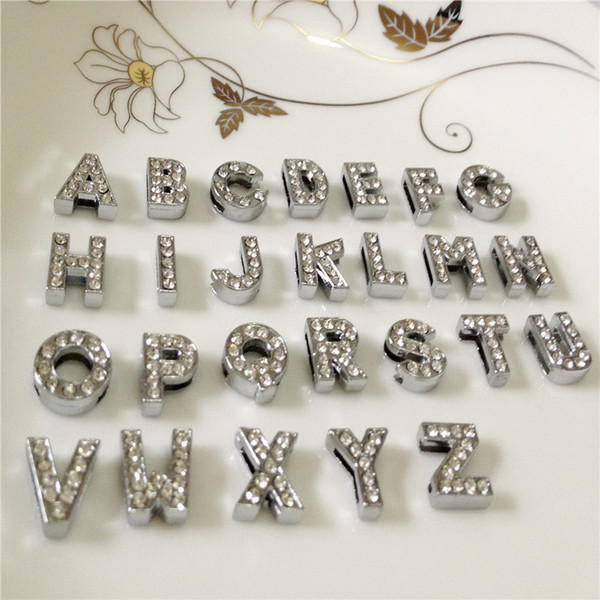 Wholesale 52PCS/Lot 10MM Full Rhinestones Slide Letters A-Z Alphabet DIY Slide Charms Fit 10MM Wristbands Bracelets Belts Collars SL02