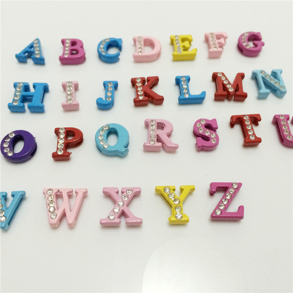 Wholesale 52PCS/Lot 8MM Half Rhinestones Colorized Slide Letters A-Z Alphabet DIY Slide Charms Fit 8MM Wristbands Bracelets Belts SL11