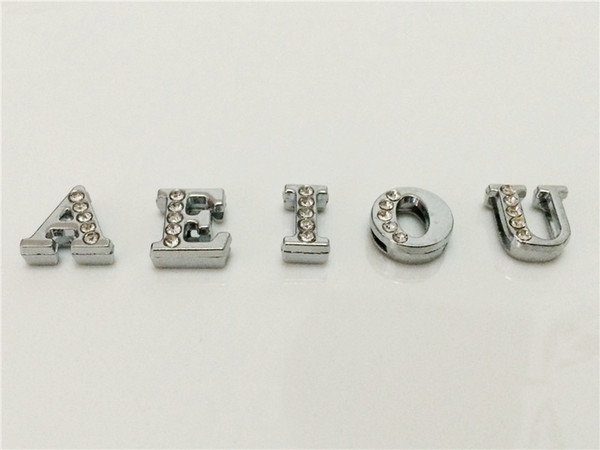 Wholesale 50PCS/Lot 8MM DIY Half Rhinestones letters Vowel 