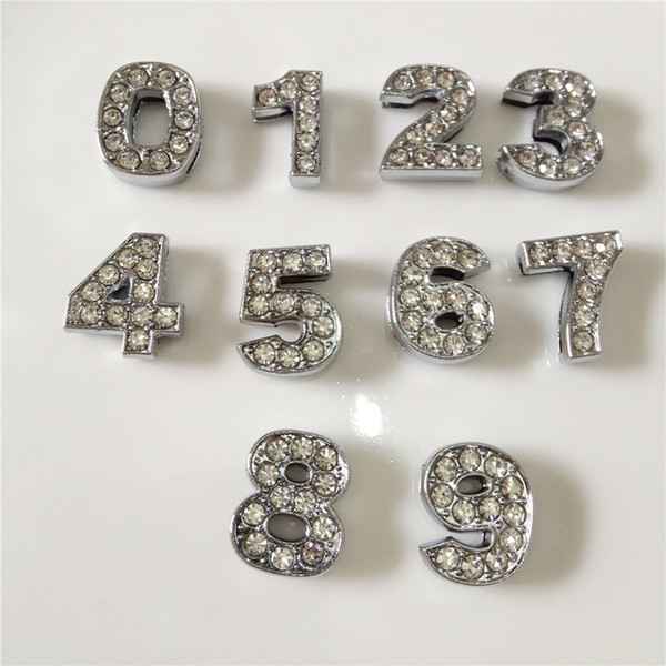 Wholesale 50PCS/Lot 10MM Full Rhinestones Slide Numbers 